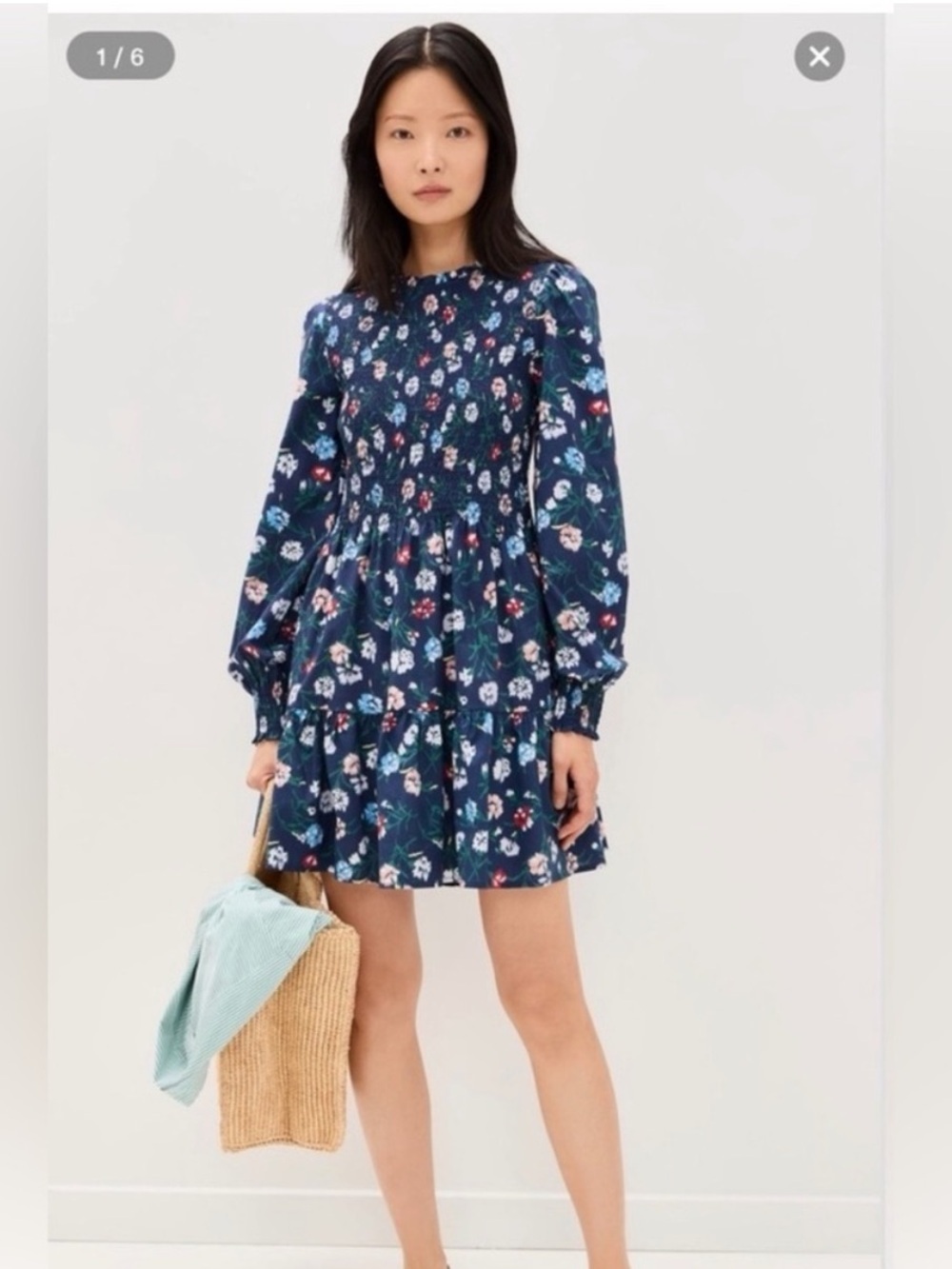 NWT Hill House The Viviana Mini Nap Dress - Navy Belgravia Floral Ikat Size S